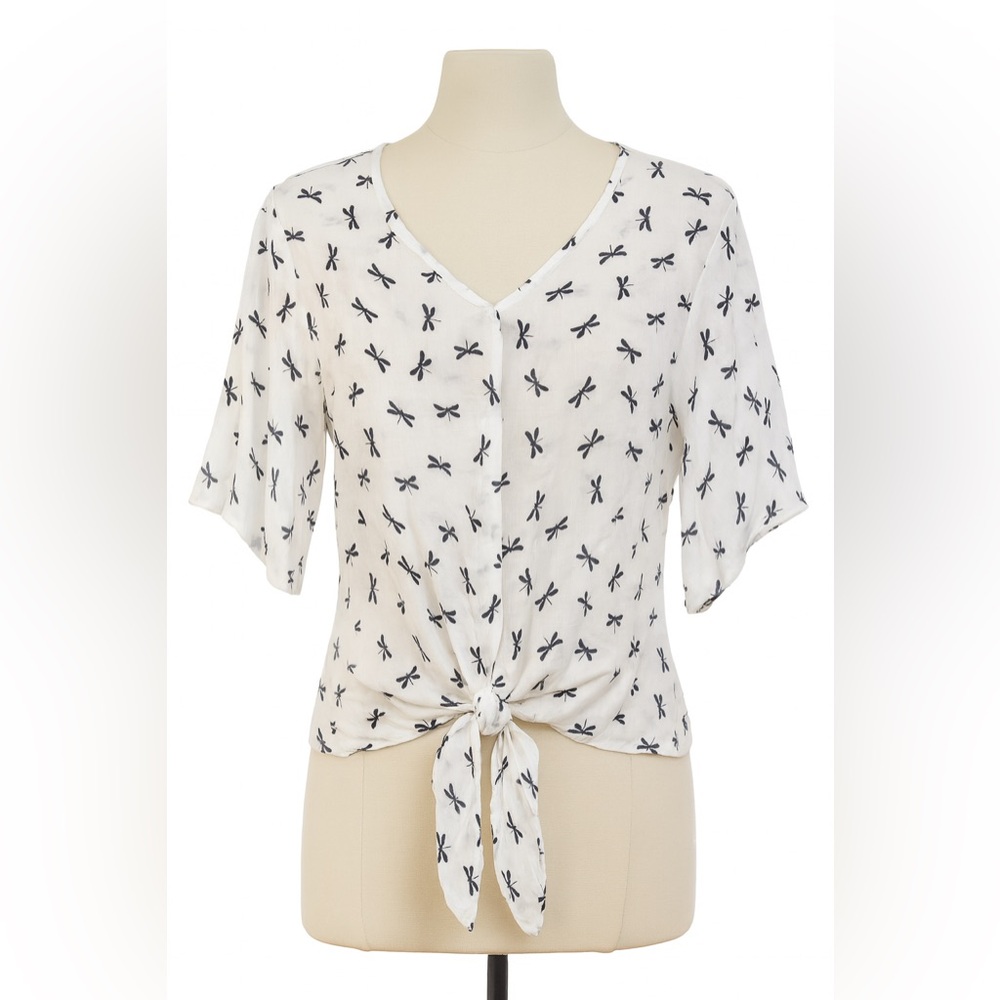 Elegant Black and White Dragonfly Women's Blouse